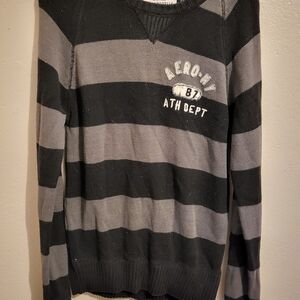 Aeropostale Black and Gray Striped Long Sleeve Tee Size Large Y2k Emo Scene Mens